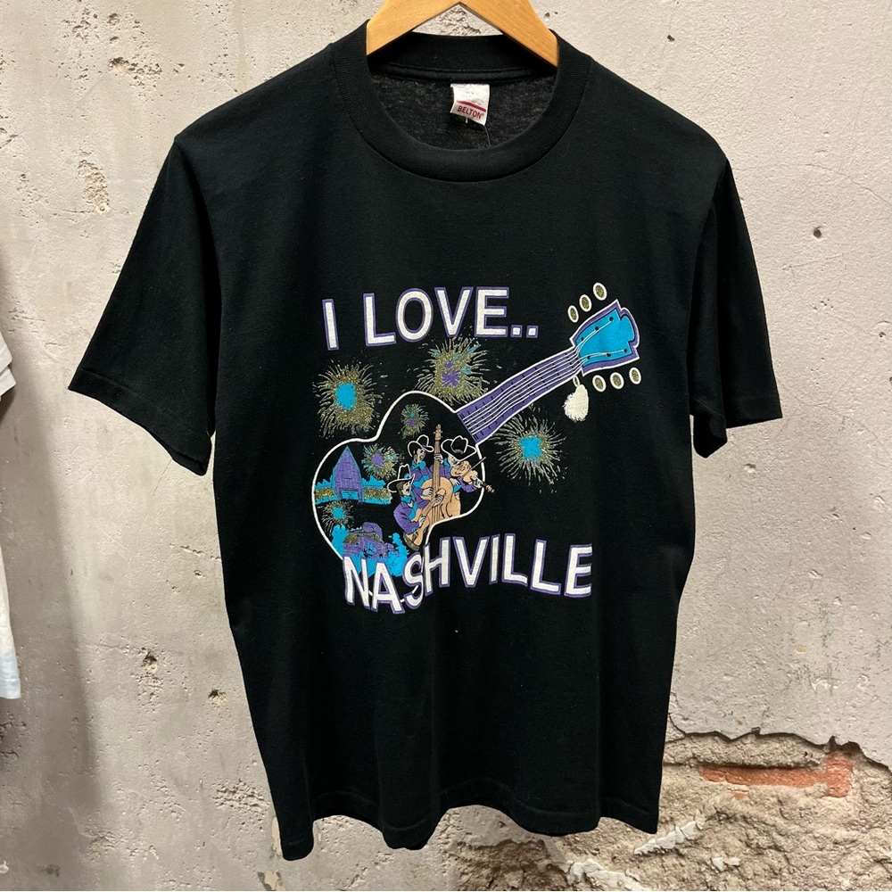 Vintage 90s I Loved Nashville Loved Me Double Sided Travel Tourist Tee Glitter M